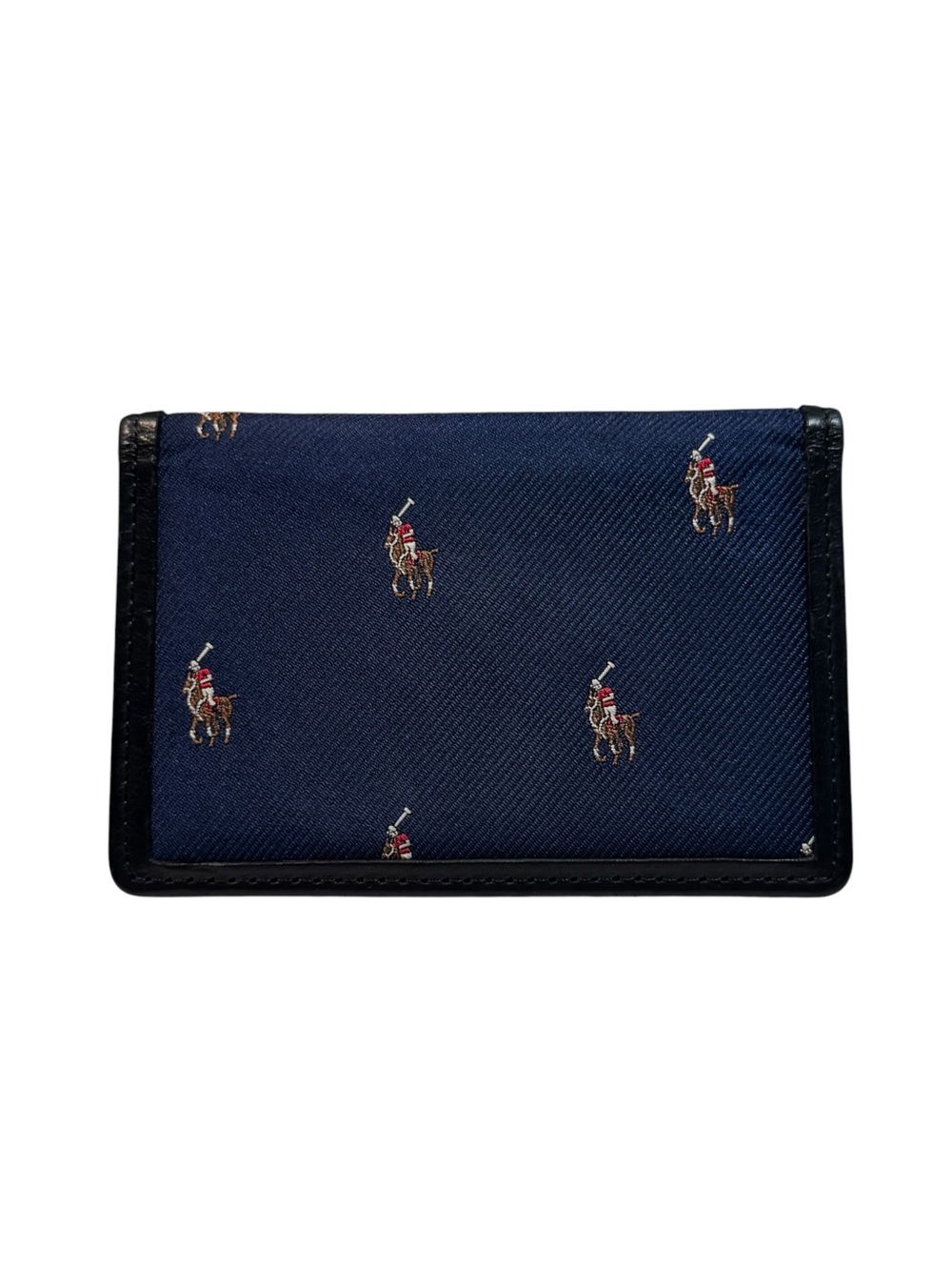 Vintage Polo by Ralph Lauren Blue w/ Ponies & Black Leather Card Case Wallet S
